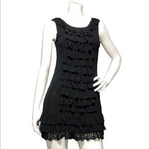 Sleeveless Tiered Ruffle Trim LBD Mini Dress XS